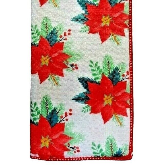 Poinsettia Dish Drying Mats Red Green on White 2pc Reversible Christmas Kitchen - Picture 3 of 3